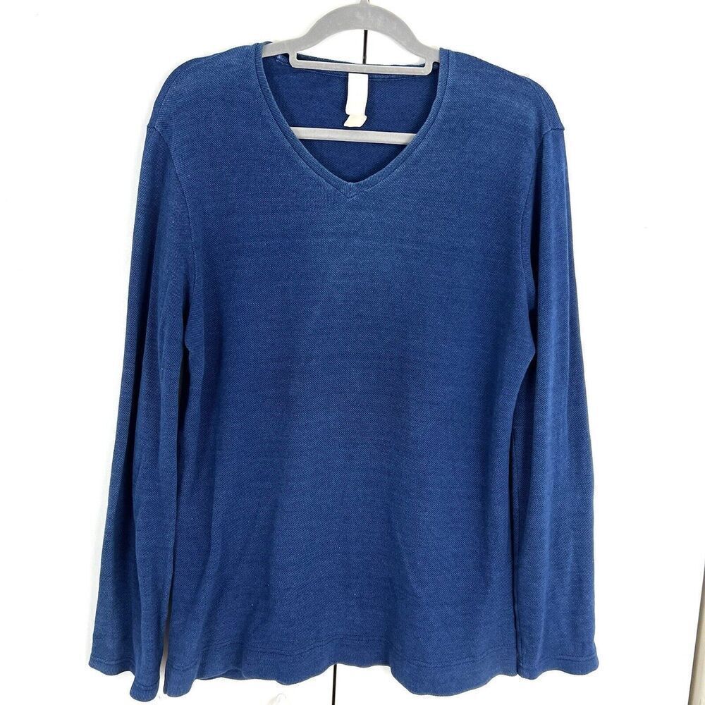 Gilda Midani Long Sleeve Knit Top Women’s‎ S Blue Dyed V Neck Pullover